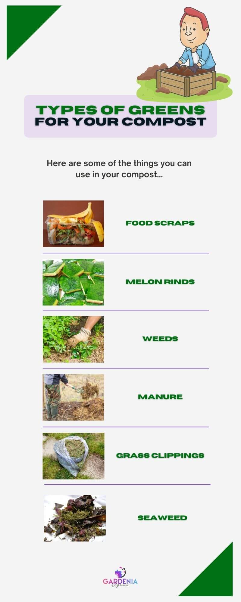 Types of greens in compost