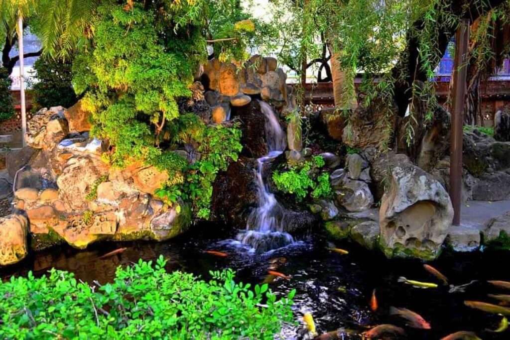 Garden pond waterfall