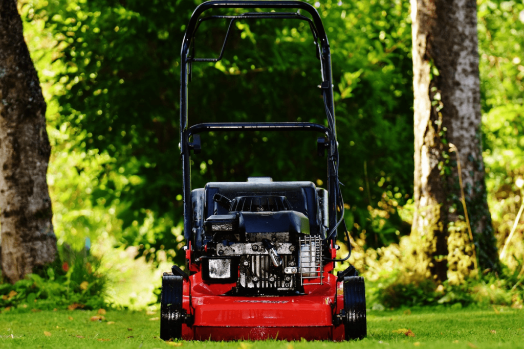 Lawn Mower Cutting Lush Green Grass