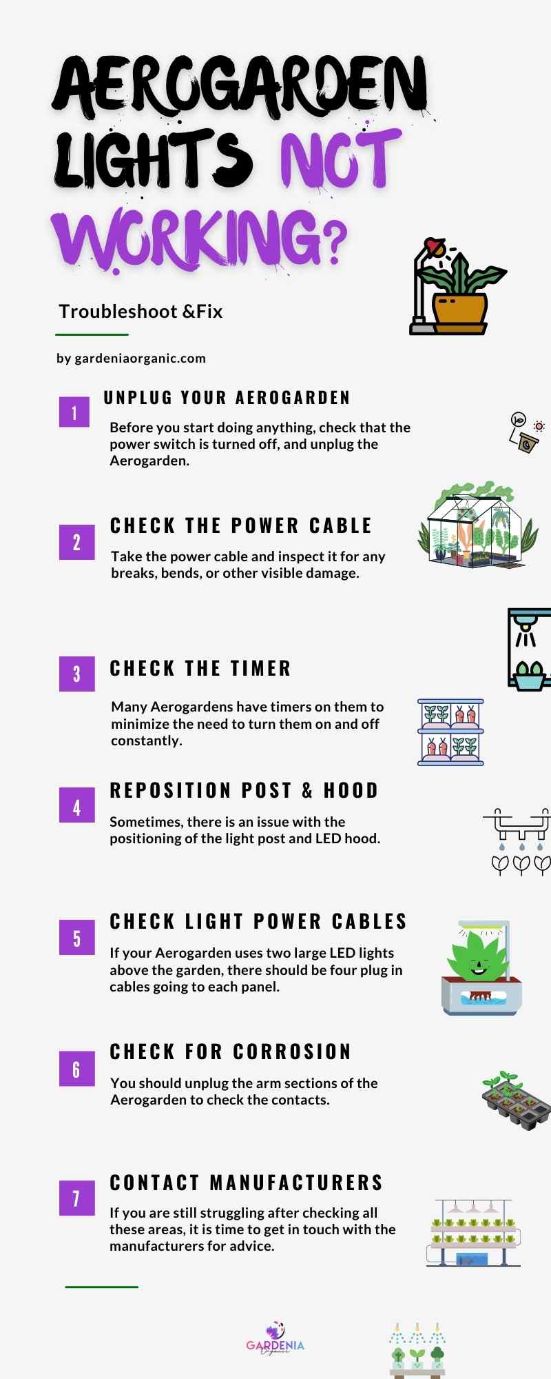 Infographics steps Aerogarden lights not working