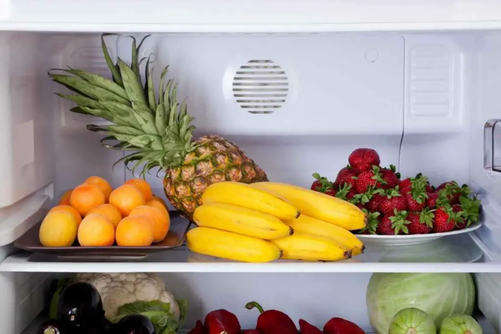 Ripe bananas in refrigerator