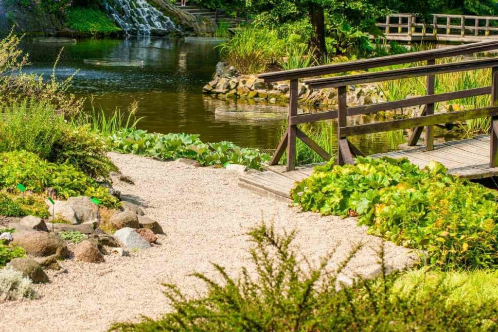 Simple wooden Bridge in Japanese garden