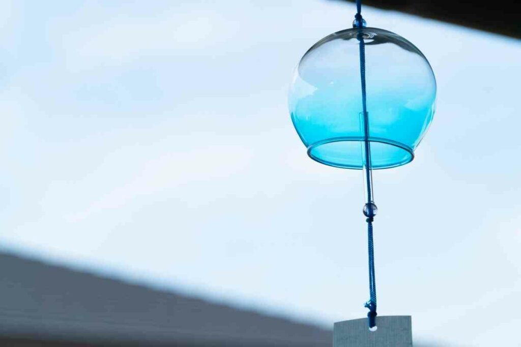 Blue Japanese wind chimes outdoor