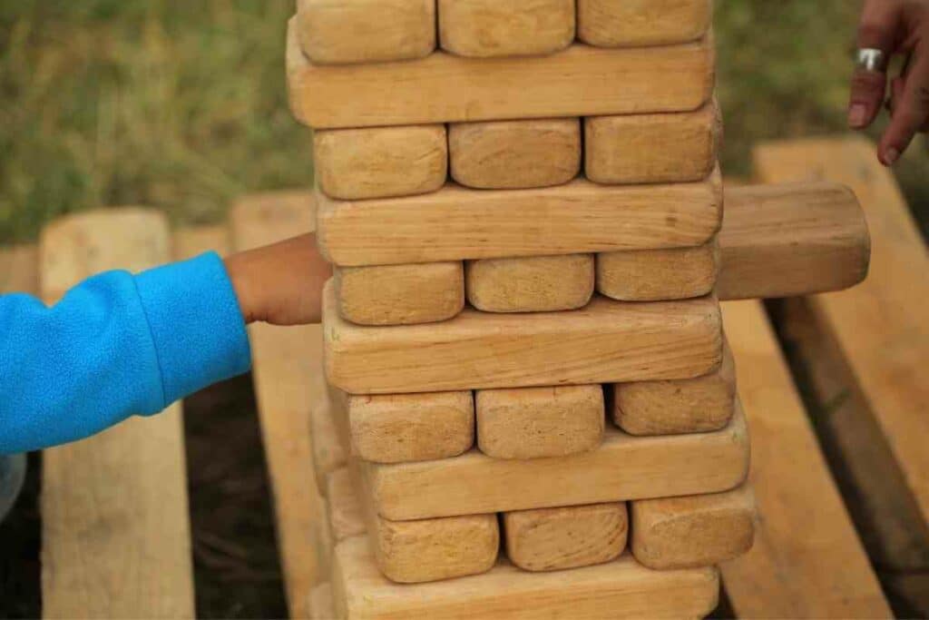 Playing Backyard Jenga pieces