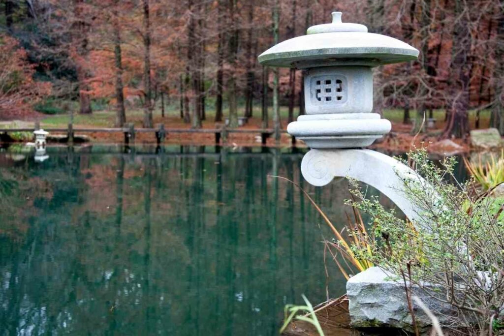 Japanese stone lantern lake