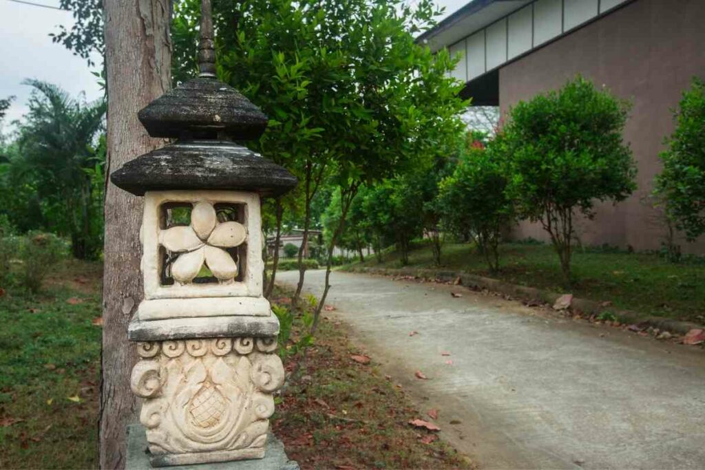 Japanese stone lanterns in garden