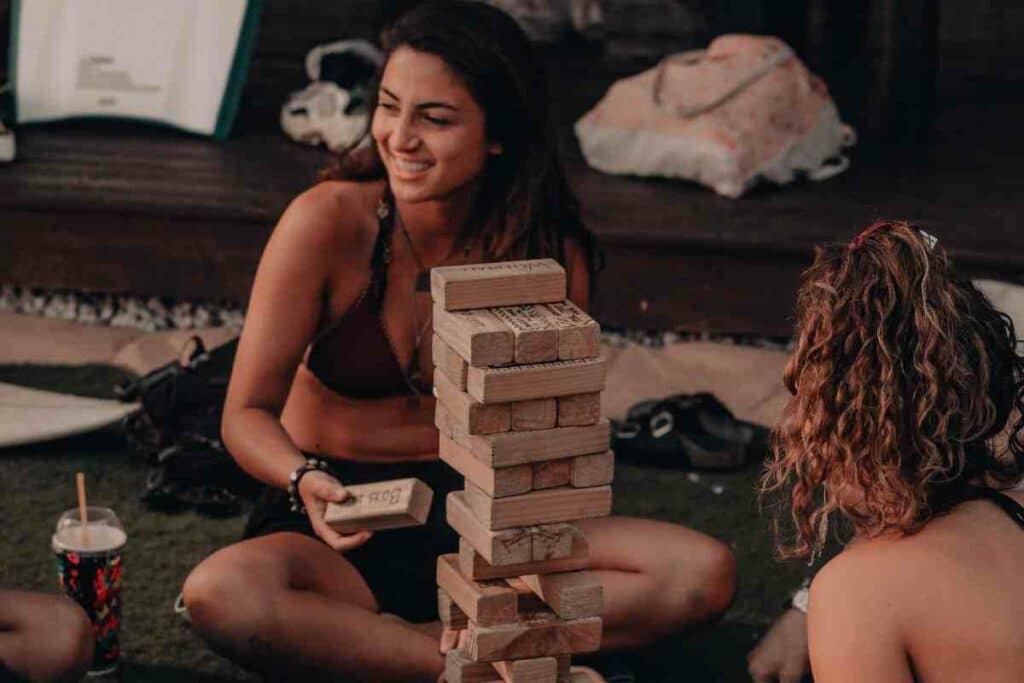 Playing backyard jenga pieces