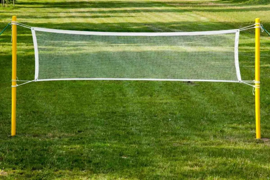 Playing volleyball grass net