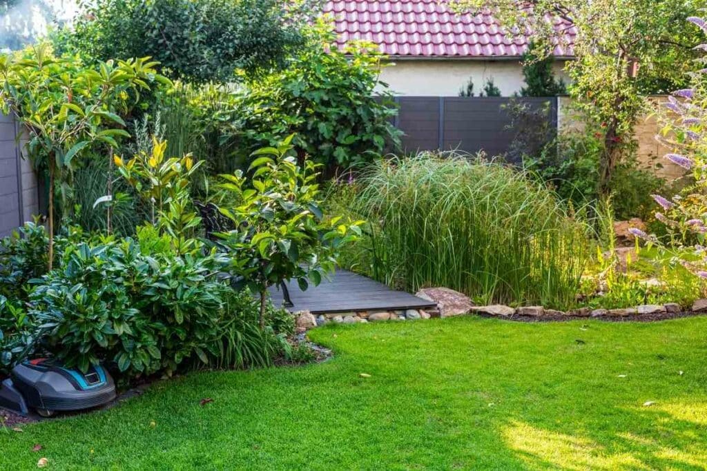 Robot mower in a garden