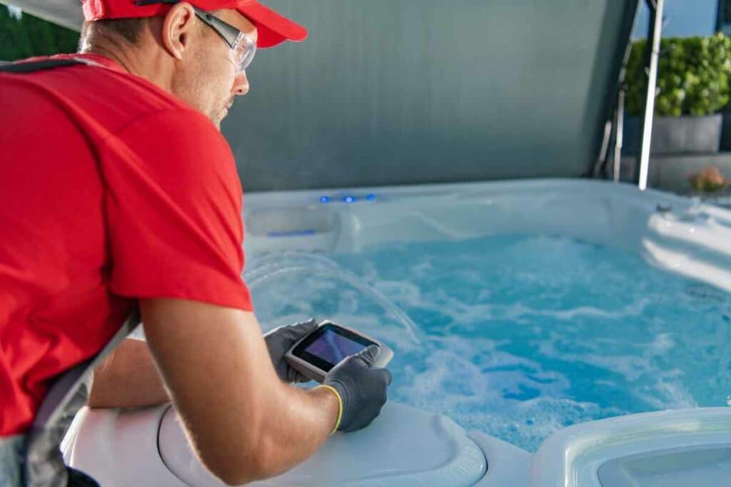 checking the salt in a hot tub