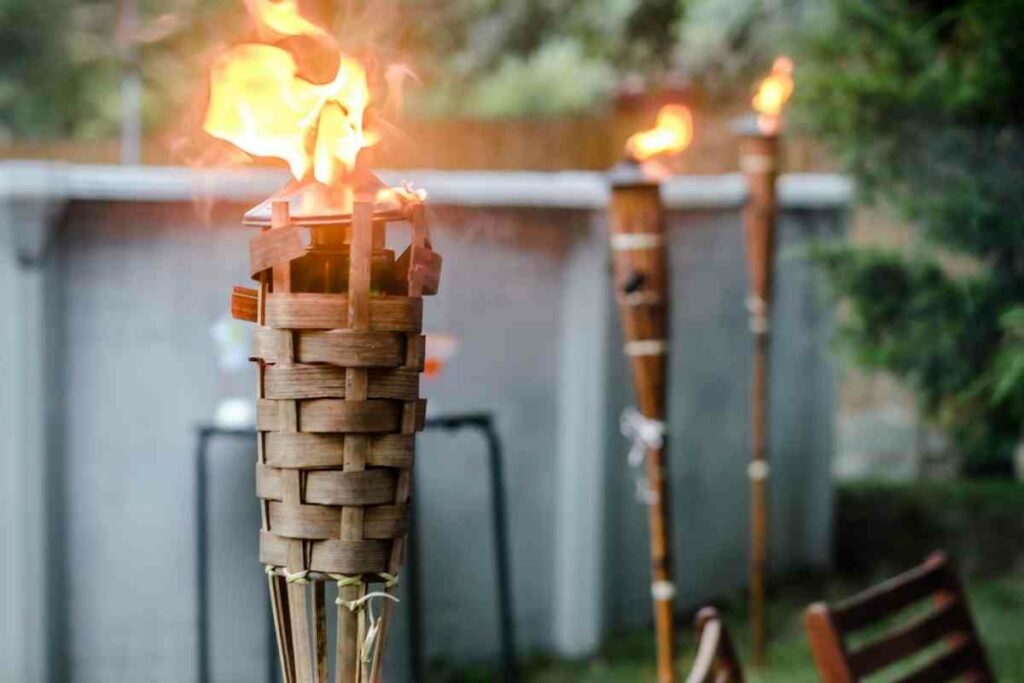 Tiki torches in garden