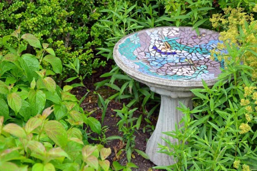 Mosaic birdbath idea