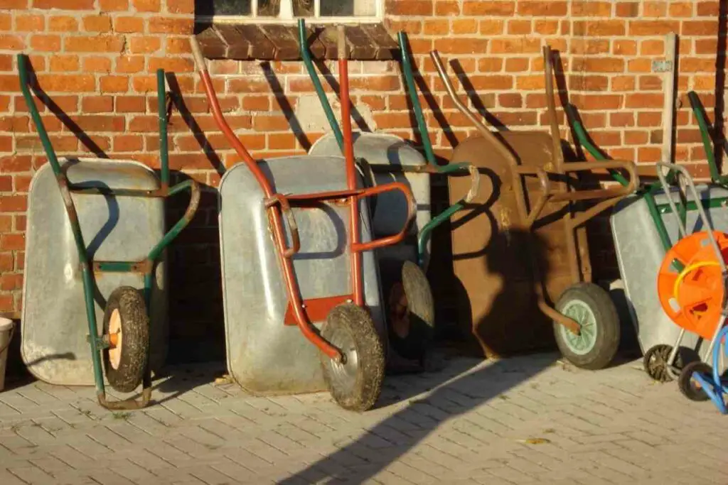 wheelbarrows stored outside lubricant tips