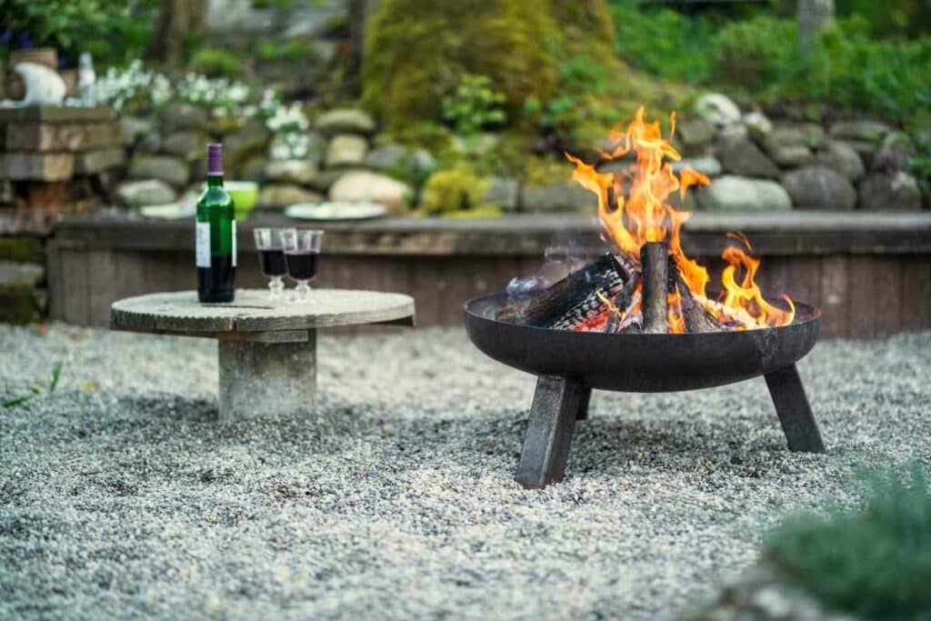 Steel fire pit in the garden