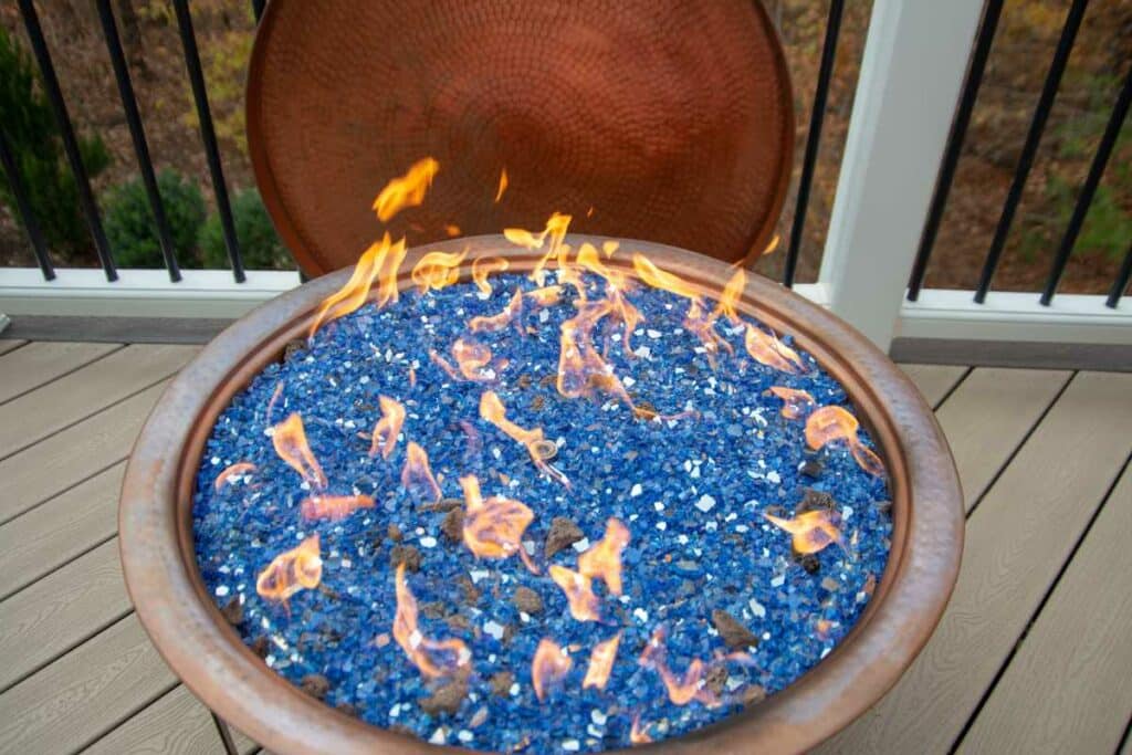 fire pit on a deck