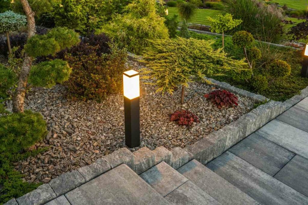 low voltage lighting in a garden