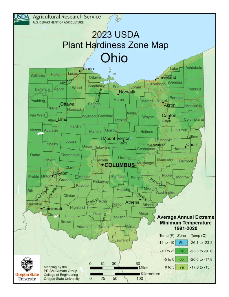 2023 USDA plant hardiness zones map information for Ohio.