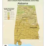 2023 USDA plant hardiness zones map information for Alabama.