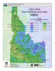 2023 USDA plant hardiness zones map information for Idaho