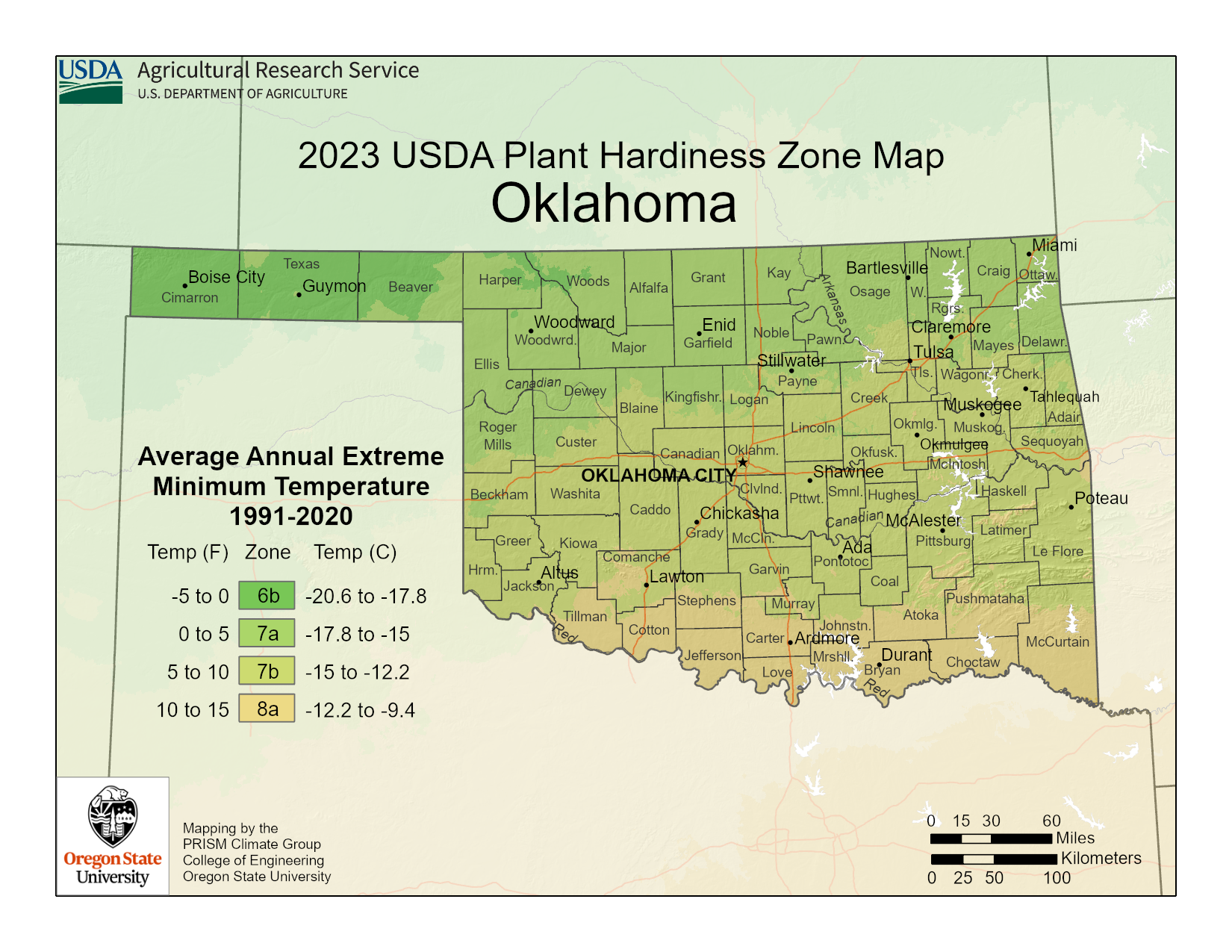 2023 USDA plant hardiness zones map information for Oklahoma