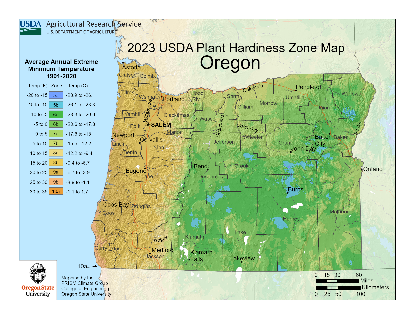 Oregon Plant hardiness zones